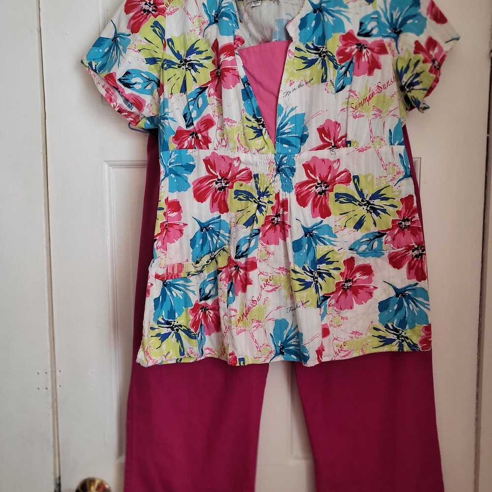 Cherokee Pink Pajama Set Vibrant Floral Design